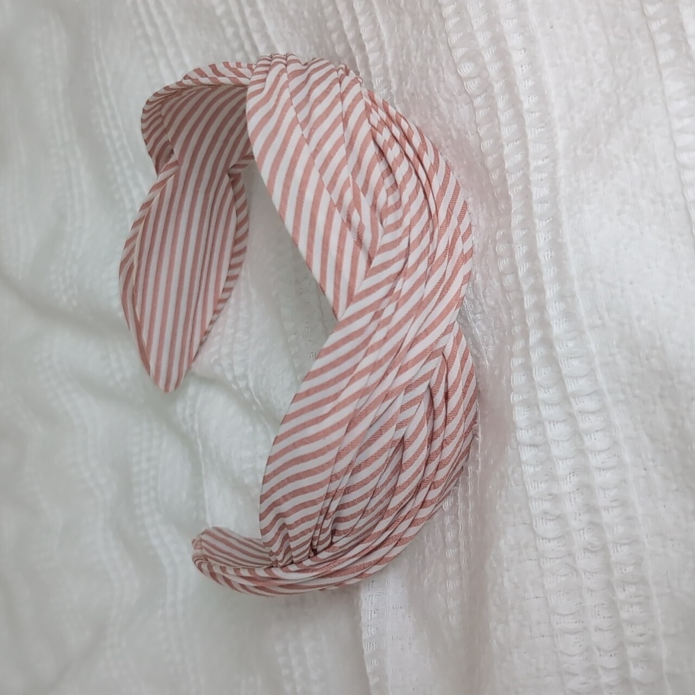 Striped Pink/White Scalloped Headband